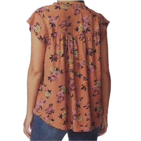 ❄️3/$18 BUFFALO BY DAVID BITTON Floral‎ Boho Flutter Sleeve Top, Large - Picture 2 of 9